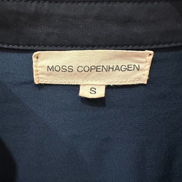 Moss Copenhagen Sz Small Ambre Dress Long Sleeve Faux Wrap Navy - Picture 4 of 7